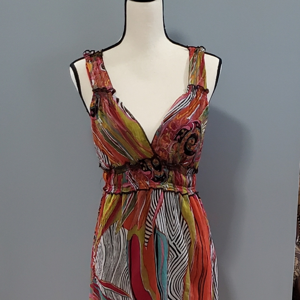 Fire Los Angeles Multi Zebra Print Sleeveless Mini Dress.  Medium.